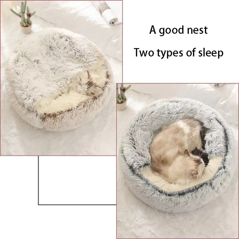 Cat Bed Semi Enclosed Pet Sleep Bags Long Round Soft Plush Cat Cushion 2 in 1 Sleeping Nest Cave Soft Plush Pet Bed for Dogs