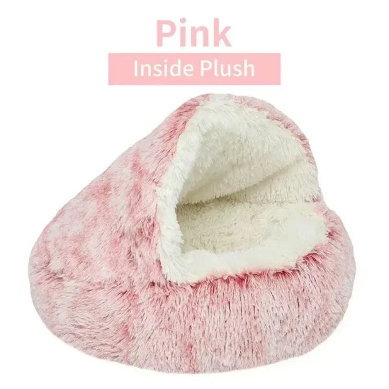 Cat Bed Semi Enclosed Pet Sleep Bags Long Round Soft Plush Cat Cushion 2 in 1 Sleeping Nest Cave Soft Plush Pet Bed for Dogs