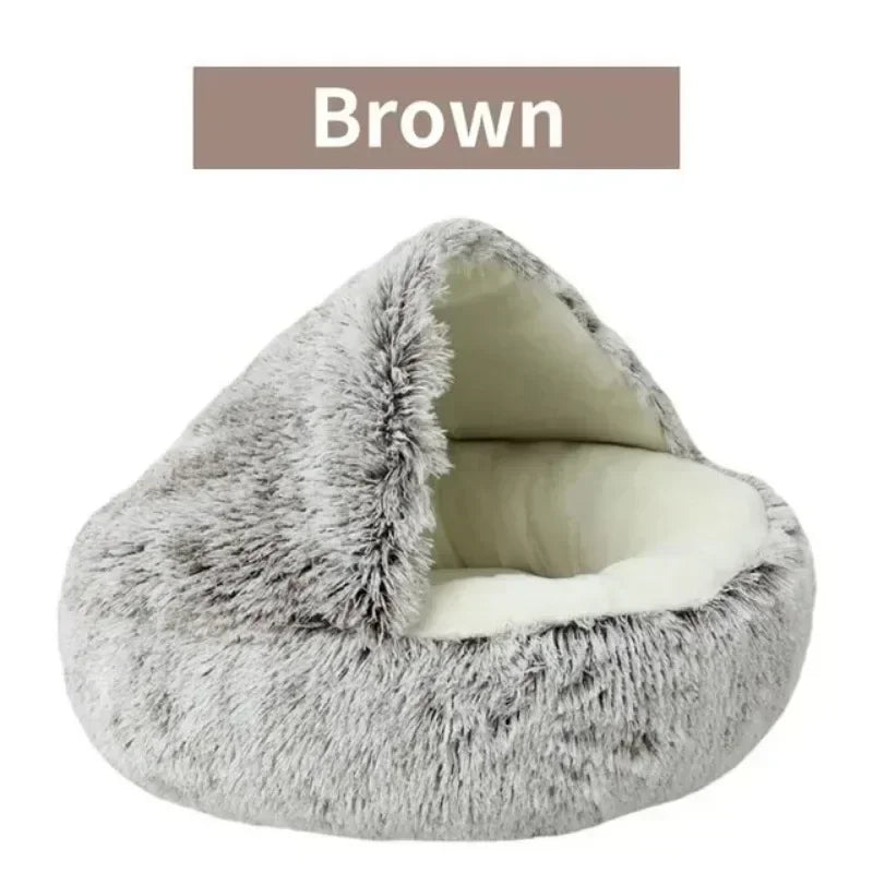 Cat Bed Semi Enclosed Pet Sleep Bags Long Round Soft Plush Cat Cushion 2 in 1 Sleeping Nest Cave Soft Plush Pet Bed for Dogs