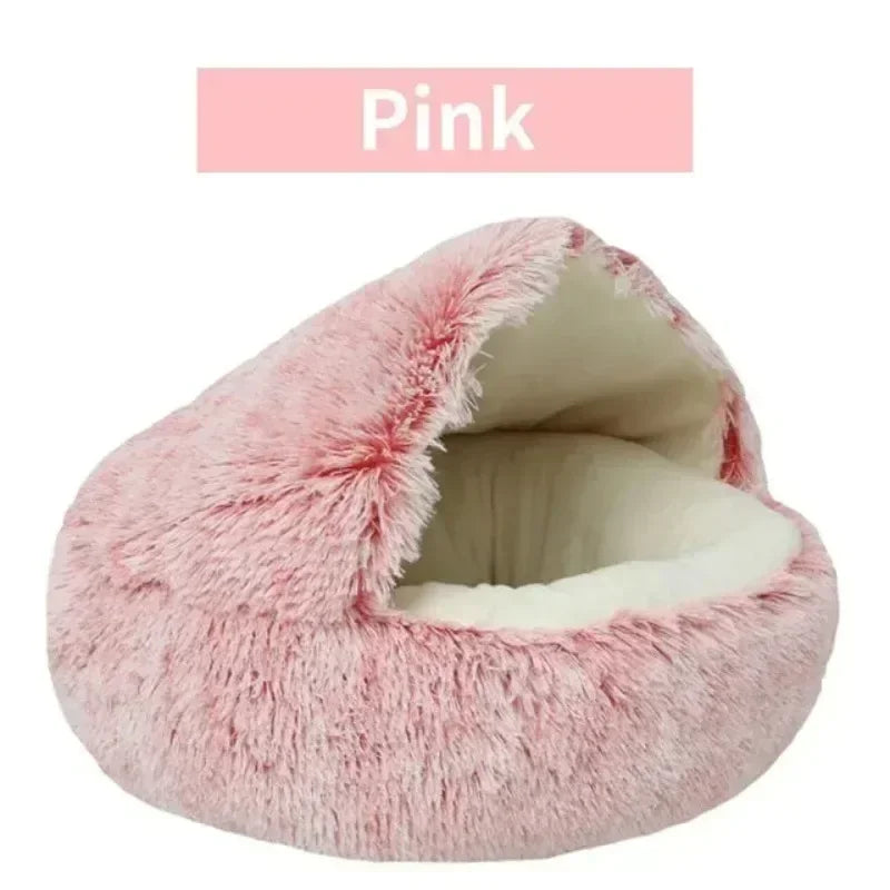 Cat Bed Semi Enclosed Pet Sleep Bags Long Round Soft Plush Cat Cushion 2 in 1 Sleeping Nest Cave Soft Plush Pet Bed for Dogs