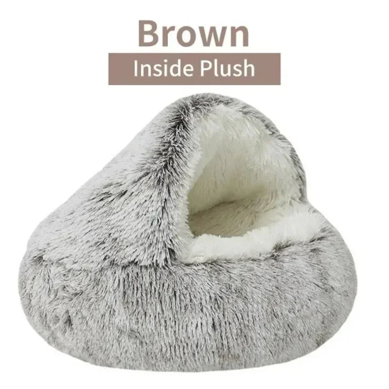 Cat Bed Semi Enclosed Pet Sleep Bags Long Round Soft Plush Cat Cushion 2 in 1 Sleeping Nest Cave Soft Plush Pet Bed for Dogs