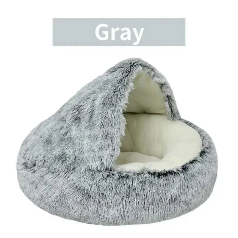 Cat Bed Semi Enclosed Pet Sleep Bags Long Round Soft Plush Cat Cushion 2 in 1 Sleeping Nest Cave Soft Plush Pet Bed for Dogs