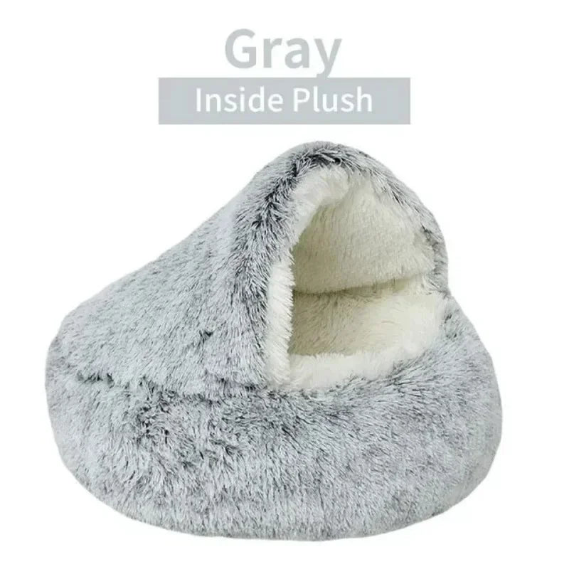 Cat Bed Semi Enclosed Pet Sleep Bags Long Round Soft Plush Cat Cushion 2 in 1 Sleeping Nest Cave Soft Plush Pet Bed for Dogs