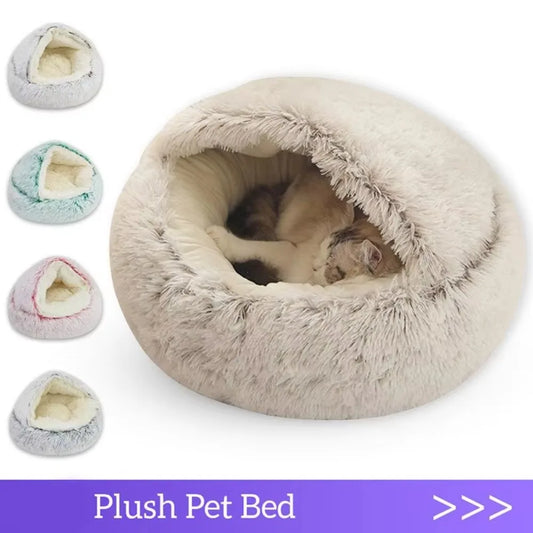 Cat Bed Semi Enclosed Pet Sleep Bags Long Round Soft Plush Cat Cushion 2 in 1 Sleeping Nest Cave Soft Plush Pet Bed for Dogs